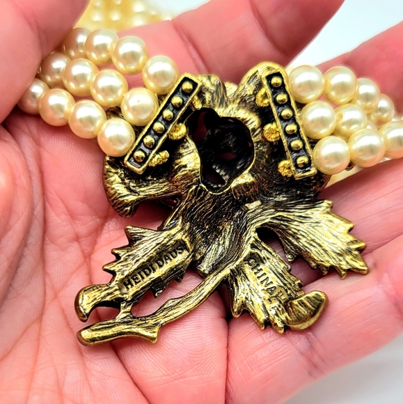 Heidi Daus Ruby Swarovski Crystal Rose Necklace with Triple Strand Ivory Pearls - Picture 8 of 8